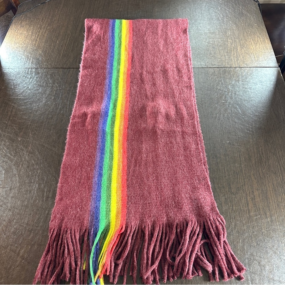 Rainbow Stripe Fringe Scarf SUPER soft 76”x17”